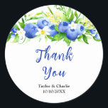 Blueberry Floral Wedding Thank You Runt Klistermärke<br><div class="desc">This fun and whimsical wedding thank you sticker features watercolor blueberries,  daisies and foliage. The text combines handwritten script and serif fonts for a stylish and modern look. This is perfect for a summer rustic wedding.</div>
