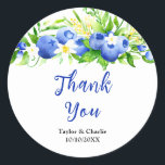 Blueberry Floral Wedding Thank You Runt Klistermärke<br><div class="desc">This fun and whimsical wedding thank you sticker features watercolor blueberries,  daisies and foliage. The text combines handwritten script and serif fonts for a stylish and modern look. This is perfect for a summer rustic wedding.</div>