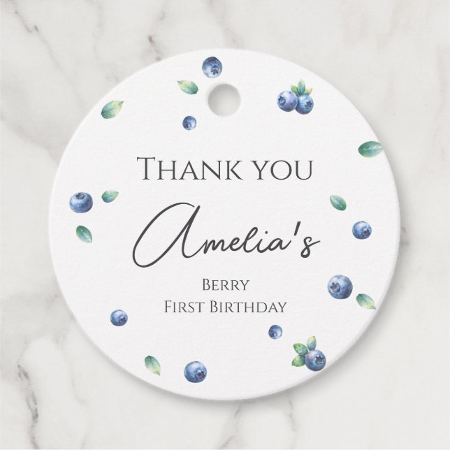 Blueberry Födelsedagsfest Berry Sweet Watercolor Gåvor Etiketter (Framsida)