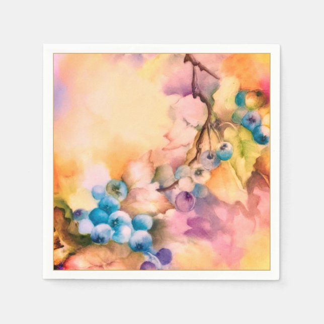 Blueberry Fruit Napkin — Hand-Painted Pappersservett (Framsidan)