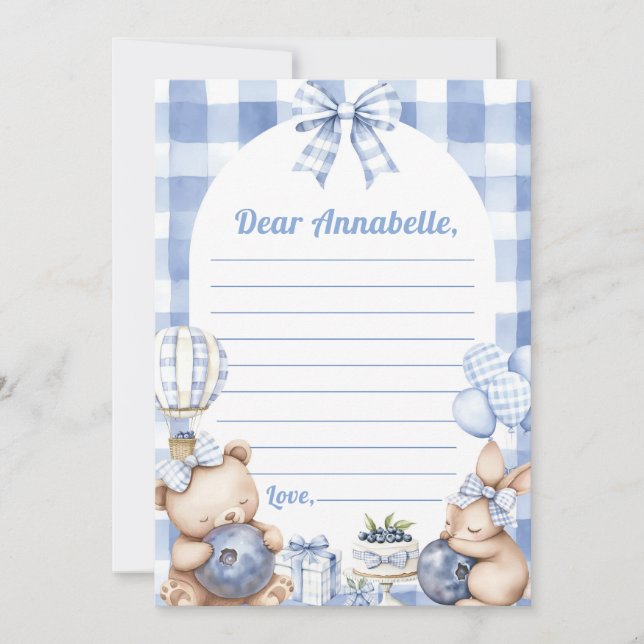 Blueberry Gingham Time Capsule Note Message Inbjudningar (Framsida)