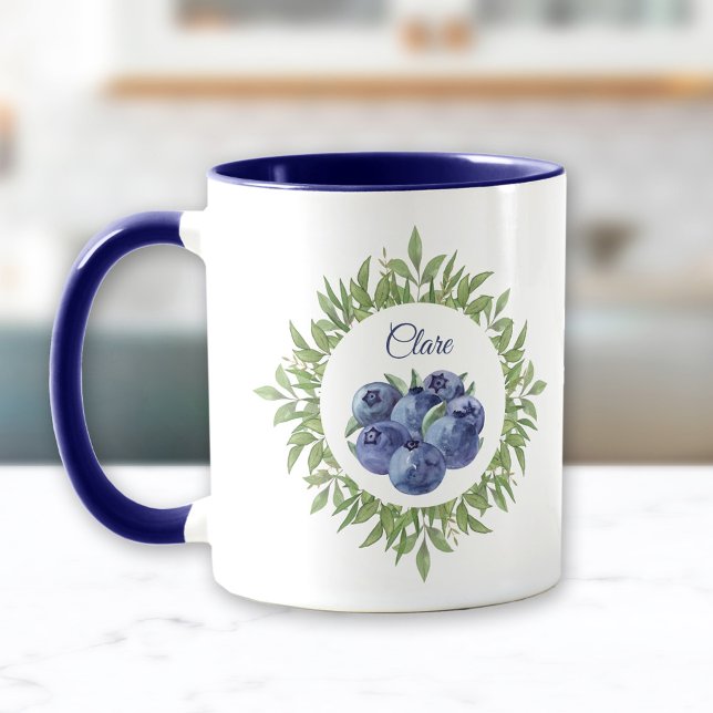 Blueberry Greenery Namn Elegant Blue Mugg (Blueberry Greenery Name Elegant Blue Mug)