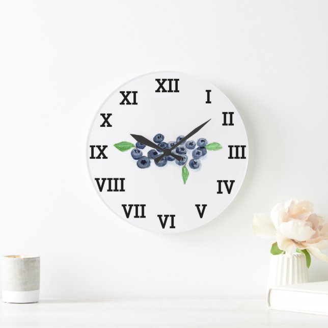 Blueberry Kitchen Fruit Summer Watercolor Food Stor Klocka (Hem)