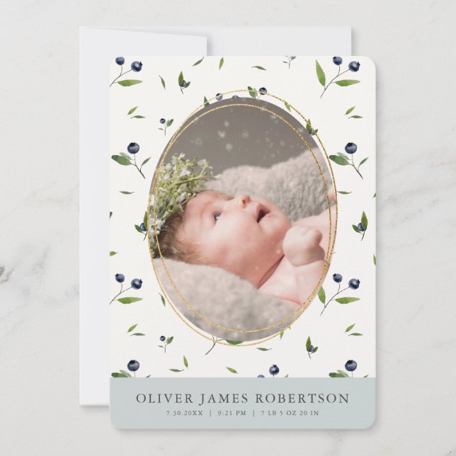 Blueberry Mönster Boy Photo Birth Announcement Inbjudningar (Framsida)