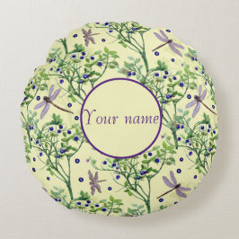 Blueberry mönster med drakflugor rund kudde