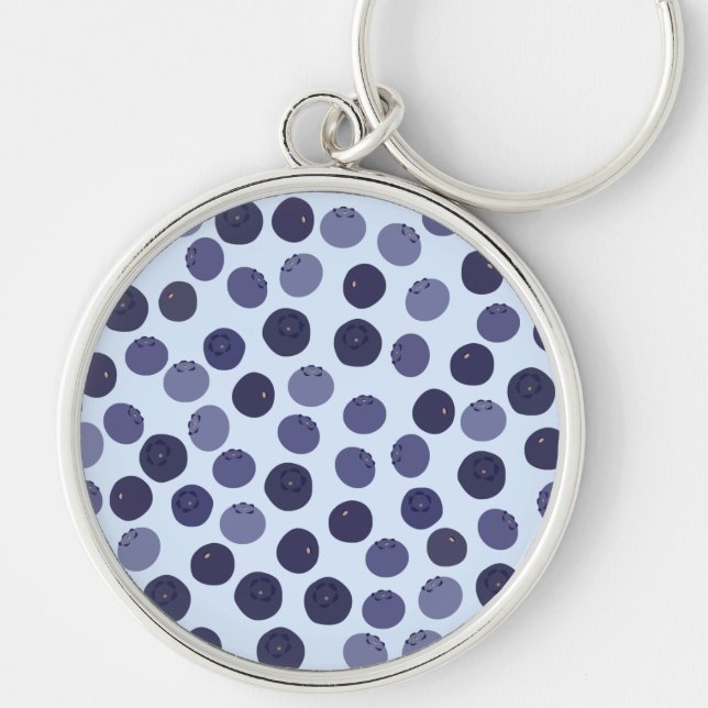 Blueberry Mönster Rund Silverfärgad Nyckelring (Framsidan)