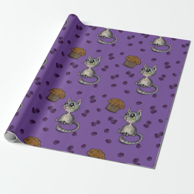 Blueberry Muffin Bloop Cat Mönster Presentpapper (Utrullad)