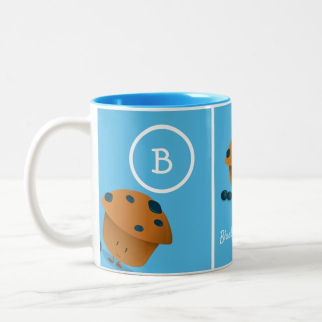 Blueberry Muffin Monogram Tecknade figurer Blue Två-Tonad Mugg (Vänster)