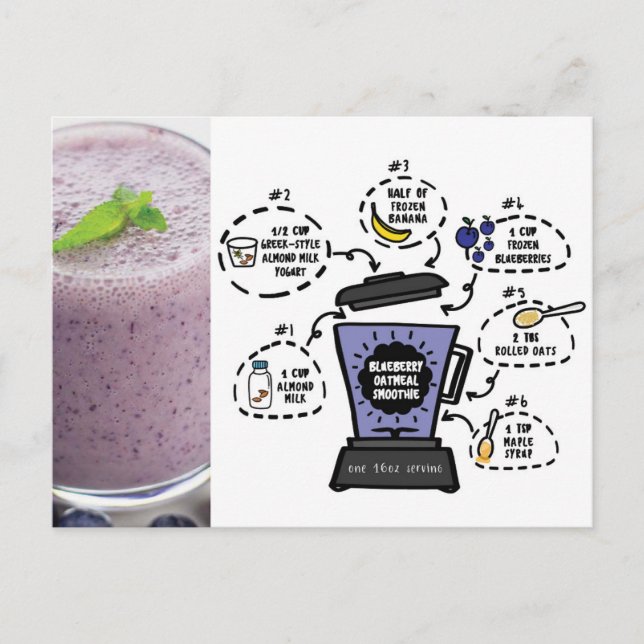 Blueberry Oatmjöl Smoothie Recipe Card Vykort (Framsida)