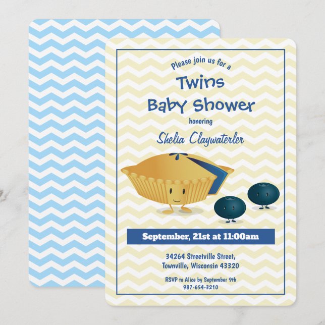 Blueberry Paj Twillingar Baby Shower-inbjudan Inbjudningar (Fram/baksida)