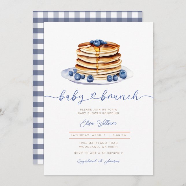 Blueberry Pancake Baby Shower Inbjudan (Fram/baksida)