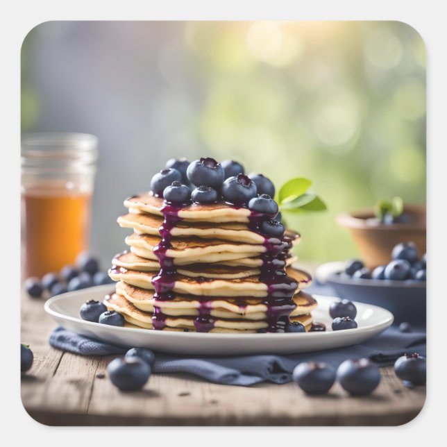 Blueberry Pancakes Fyrkantigt Klistermärke (Framsida)