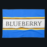 BLUEBERRY-Rand, ljusblå Orange, text Kökshandduk<br><div class="desc">Den här roligten har ett klassenligt, modernt svart teckensnitt i ett vitt, vitt mittfält rand som markerats med svart, gult och orange streck på en ljusblå bakgrund med "BLUEBERRY" skriven över designen. Gör det till din egen: Både mittpunkten rand färg och bakgrunden färg i denna design kan anpassas/ändras genom att...</div>