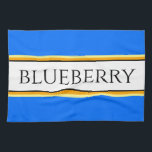 BLUEBERRY-Rand, ljusblå Orange, text Kökshandduk<br><div class="desc">Den här roligten har ett klassenligt, modernt svart teckensnitt i ett vitt, vitt mittfält rand som markerats med svart, gult och orange streck på en ljusblå bakgrund med "BLUEBERRY" skriven över designen. Gör det till din egen: Både mittpunkten rand färg och bakgrunden färg i denna design kan anpassas/ändras genom att...</div>