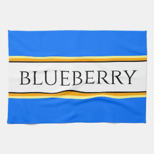 BLUEBERRY-Rand, ljusblå Orange, text Kökshandduk