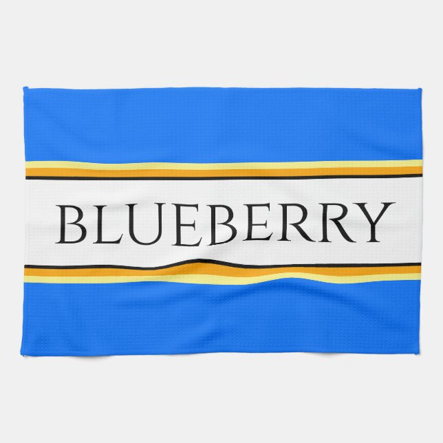 BLUEBERRY-Rand, ljusblå Orange, text Kökshandduk (Horisontell)