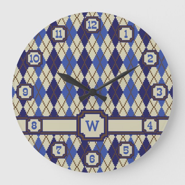 Blueberry Scone Argyle Clock Stor Klocka (Framsida)
