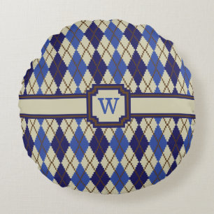 Blueberry Scone Argyle Round Pillow Rund Kudde