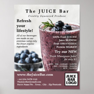 Blueberry Smoothie, Juice Pub Advertising Poster