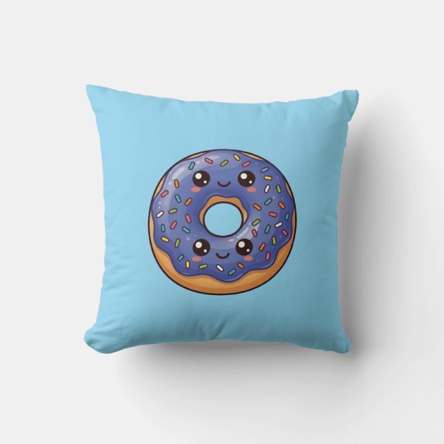 Blueberry Sprinkle Donut Kawaii Cushion Pillow Kudde (Framsida)