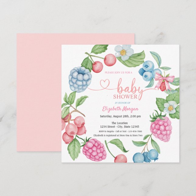 Blueberry Strawberry Raspberry Berry Sweet Inbjudningar (Fram/baksida)