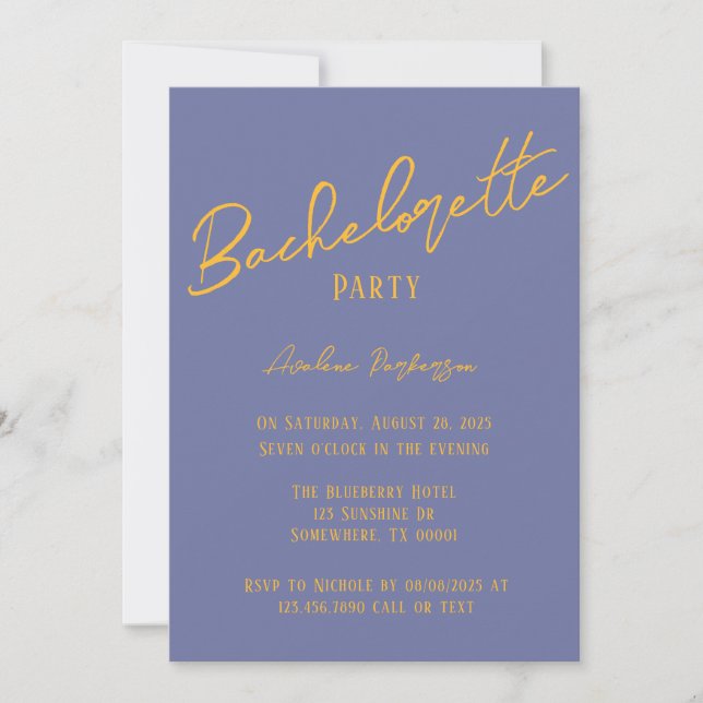 Blueberry Sunshine Typography Bachelorette Party Inbjudningar (Framsida)