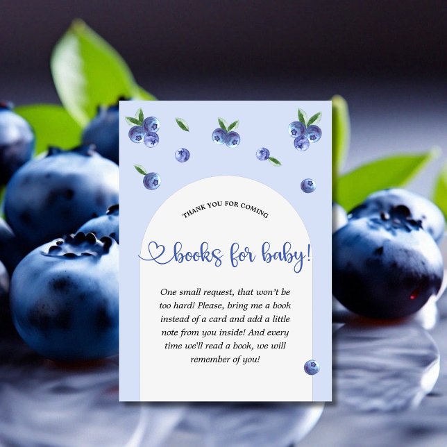 Blueberry Sweet Baby Shower Bokar för Baby Tilläggskort (Blueberry Sweet Boy Baby Shower Books for Baby Enclosure Card)