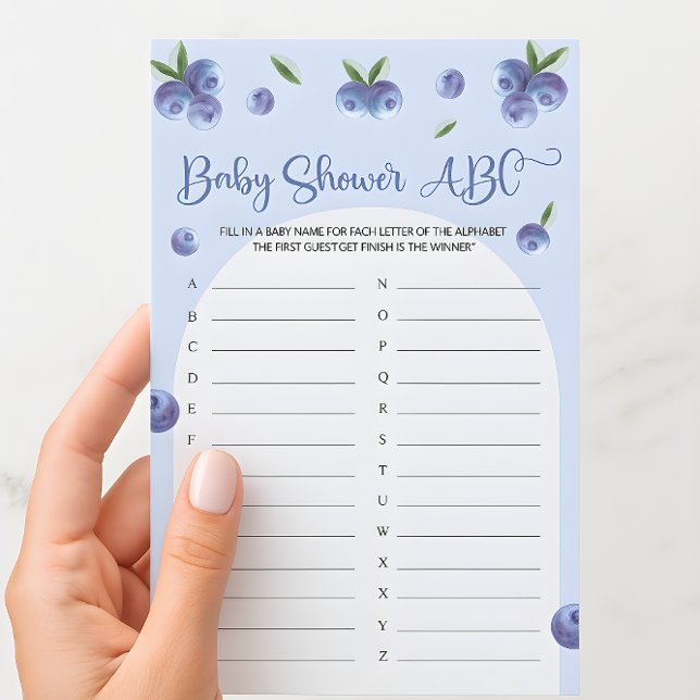 Blueberry Sweet Watercolor Baby Shower ABC-spel (Blueberry Sweet Watercolor Baby Shower ABC Game)