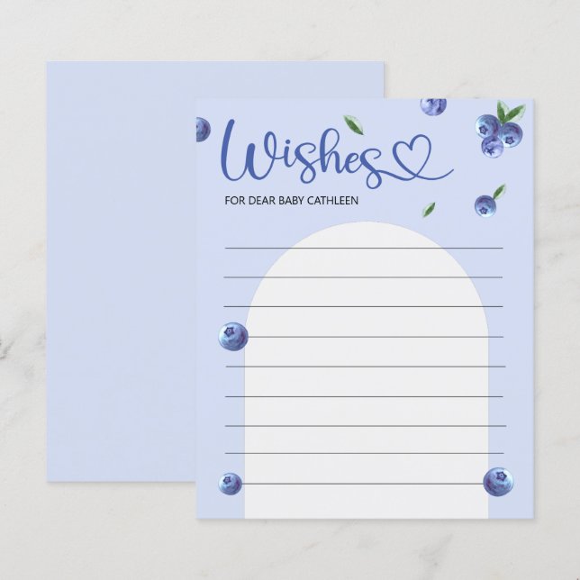 Blueberry Sweet Watercolor Baby Shower Önskemål Ga (Fram/baksida)