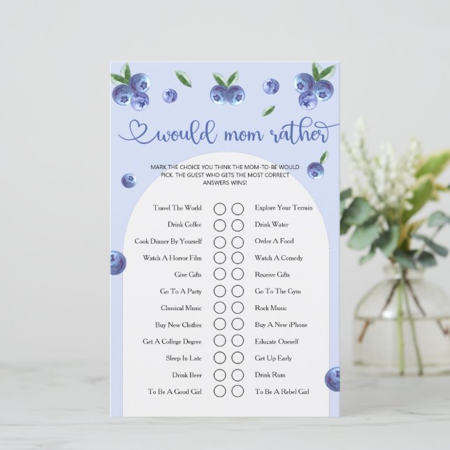 Blueberry Sweet Watercolor Boy Shower Game (Stående Fram)