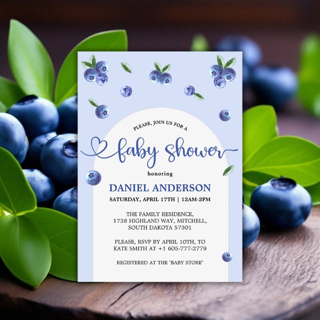 Blueberry Sweet Watercolor Boy Shower Inbjudningar (Blueberry Sweet Watercolor Boy Baby Shower Invitation)