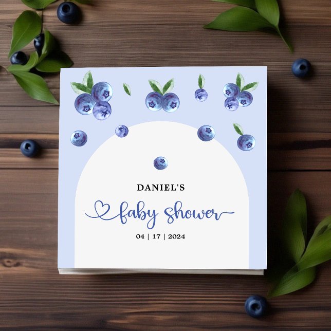 Blueberry Sweet Watercolor Boy Shower Napkin Pappersservett (Blueberry Sweet Watercolor Boy Baby Shower Napkin)
