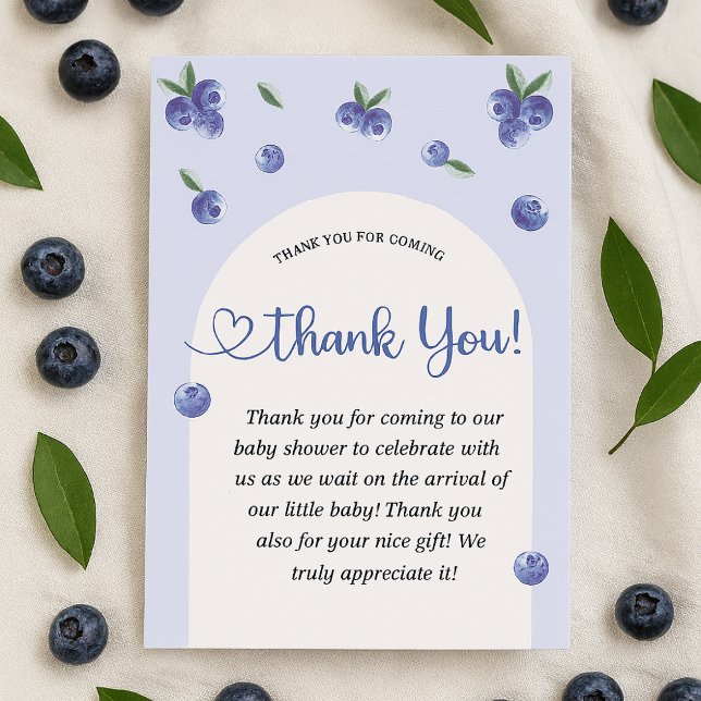 Blueberry Sweet Watercolor Boy Shower Tack Kort (Blueberry Sweet Watercolor Boy Baby Shower Thank You Card)