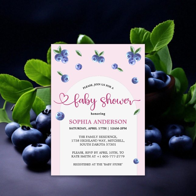 Blueberry Sweet Watercolor Girl Baby Shower Inbjudningar (Blueberry Sweet Watercolor Girl Baby Shower Invitation)