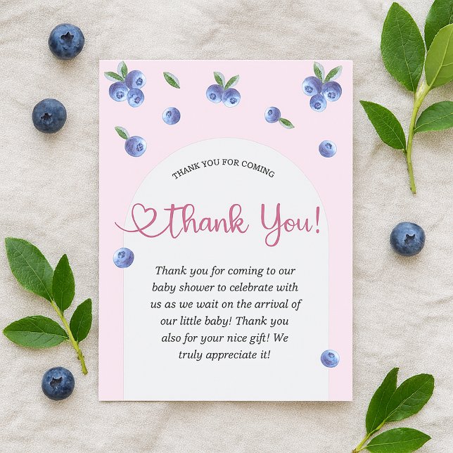 Blueberry Sweet Watercolor Girl Baby Shower Tack Kort (Blueberry Sweet Watercolor Girl Baby Shower Thank You Card)