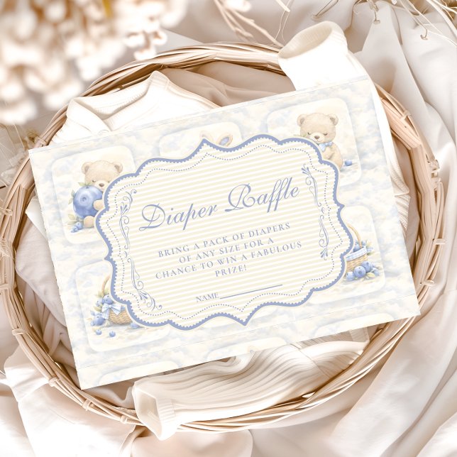 Blueberry Teddy Garden Toile Diapper Raffle Tilläggskort (Skapare uppladdad)