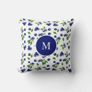 Blueberry Watercolor Monogram Berry Rustic Chic T Kudde