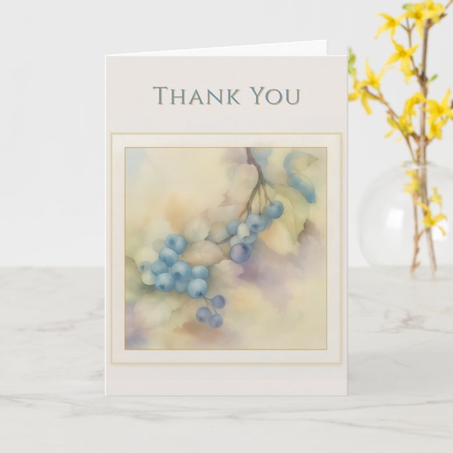 Blueberry Watercolour Greeting Card — Pastel Botan Kort (Gul blomma)
