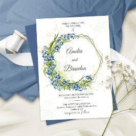 Blueberry WildblommFaux Gold Foil Ram Bröllop Inbjudningar