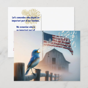 Bluebird and American Flagga Tack Vykort
