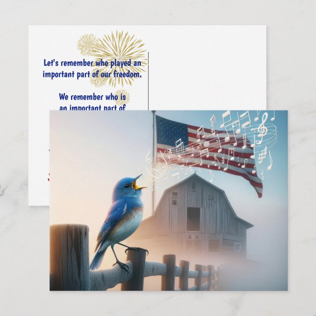 Bluebird and American Flagga Tack Vykort (Fram/baksida)