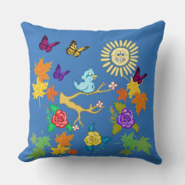 Bluebird and Sunshine Springtime Square Pillow Kudde