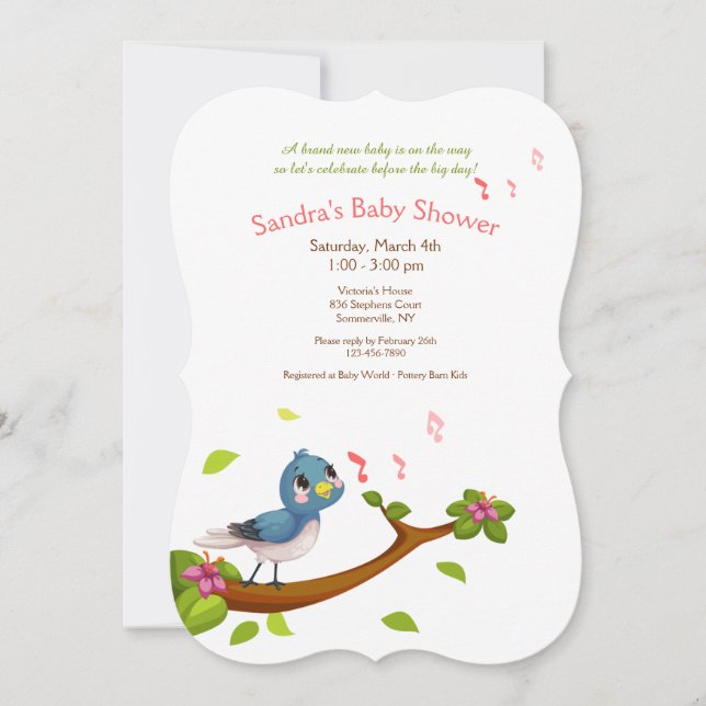Bluebird Baby Shower Inbjudningar (Framsida)