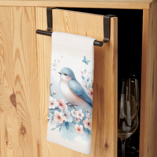Bluebird Blossom Watercolor Serenity Kökshandduk (Thirds Fold)