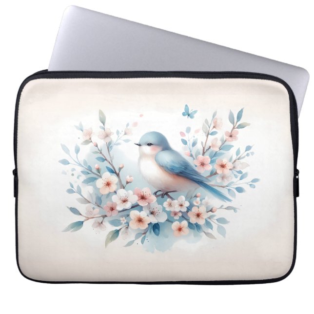 Bluebird Blossom Watercolor Serenity Laptop Fodral (Framsidan)