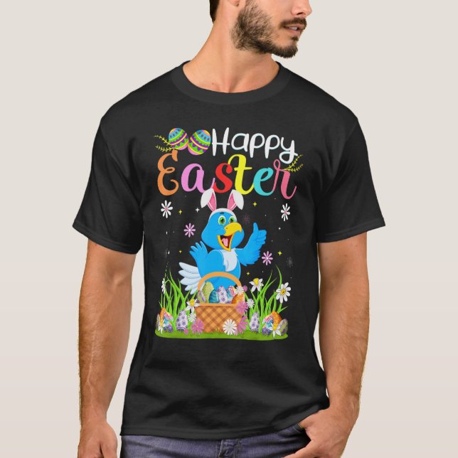 Bluebird Bunny Egg Hunting Bluebird Glad påsk T Shirt (Framsida)