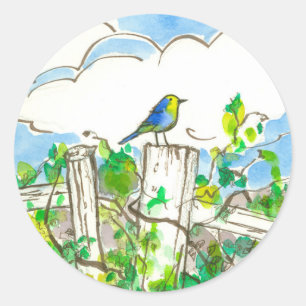 Bluebird Clouds Fence Runt Klistermärke
