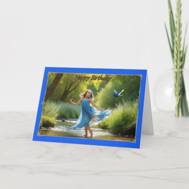 Bluebird Dance Young Girl's Birthday Card Kort (Framsida)
