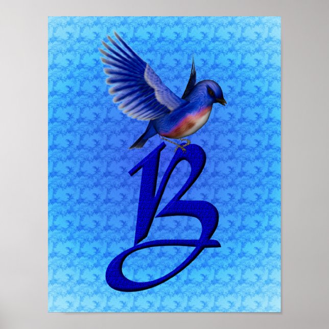 Bluebird Elegant Monogram Initial B Poster (Framsidan)