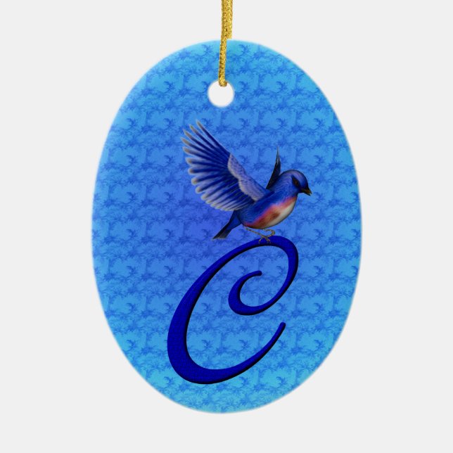 Bluebird Elegant Monogram Initial C Julgransprydnad Keramik (Framsidan)